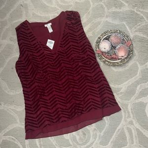 NWT🌷OLD NAVY🌷Wine velvet flocked striped v-neck side zip cami, under bust seam
